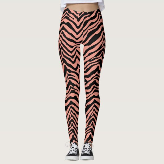 Peach and Black Zebra Animal Pattern Leggings (Voorkant)