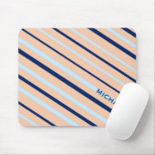 Peach and Blue Diagonal Striped Personalised Muismat (Met muis)