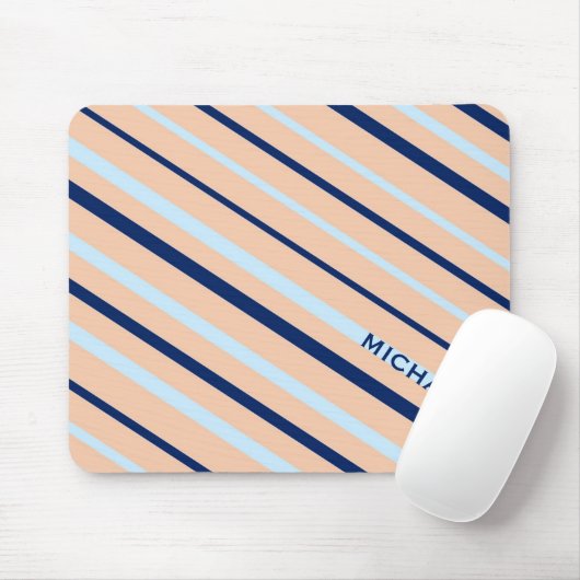 Peach and Blue Diagonal Striped Personalised Muismat (Met muis)