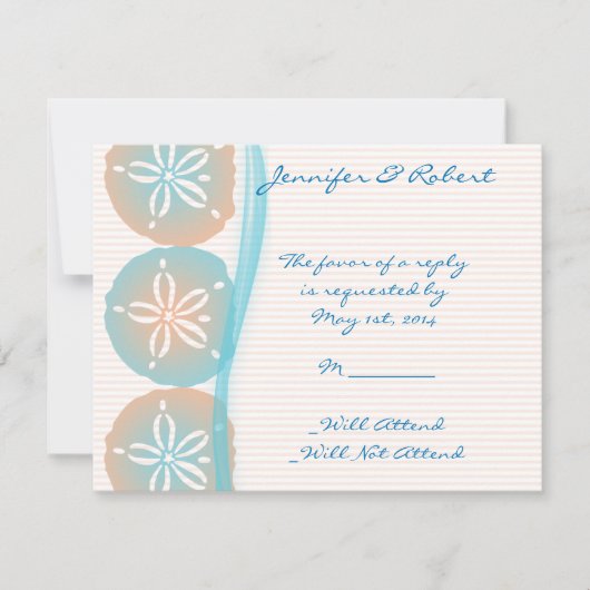 Peach and Blue Sand Dollars-reactiekaart RSVP Kaartje (Voorkant)