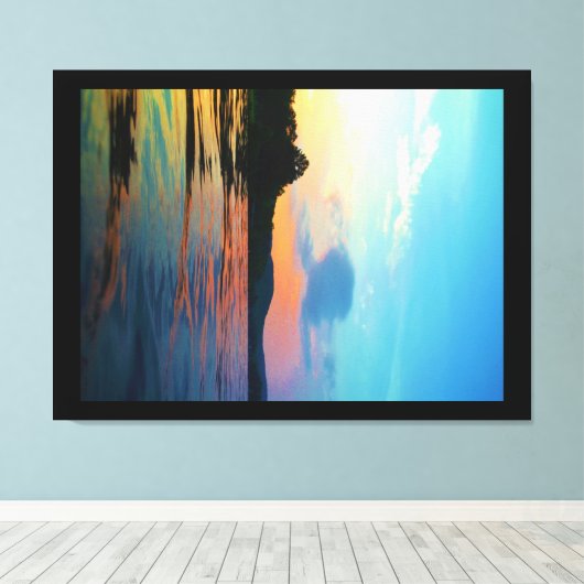 Peach and Blue Sunset op het bergmeer Canvas Afdruk (Insitu (Houten vloer))
