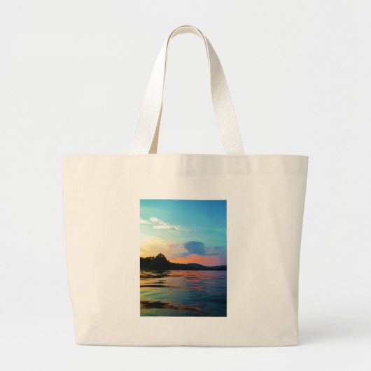 Peach and Blue Sunset op het bergmeer Grote Tote Bag (Voorkant)