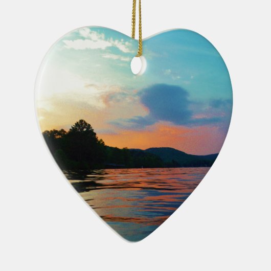 Peach and Blue Sunset op het bergmeer Keramisch Ornament (Rechts)