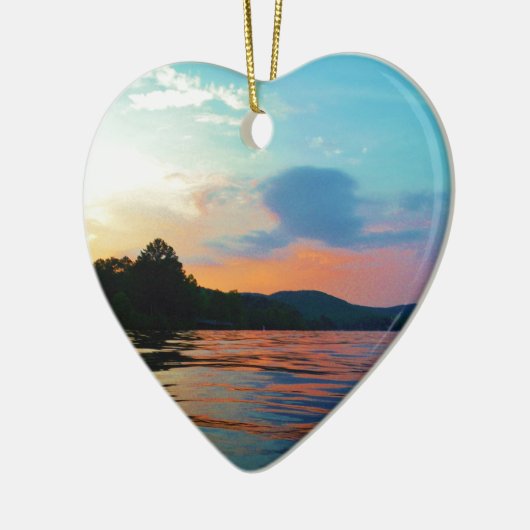 Peach and Blue Sunset op het bergmeer Keramisch Ornament (Links)