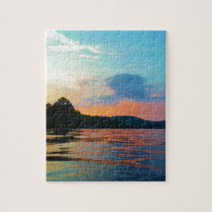 Peach and Blue Sunset op het bergmeer Legpuzzel