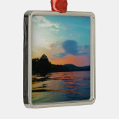 Peach and Blue Sunset op het bergmeer Metalen Ornament (Rechts)