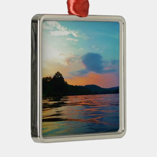 Peach and Blue Sunset op het bergmeer Metalen Ornament (Rechts)