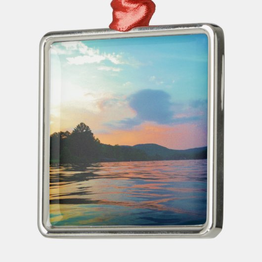 Peach and Blue Sunset op het bergmeer Metalen Ornament (Links)