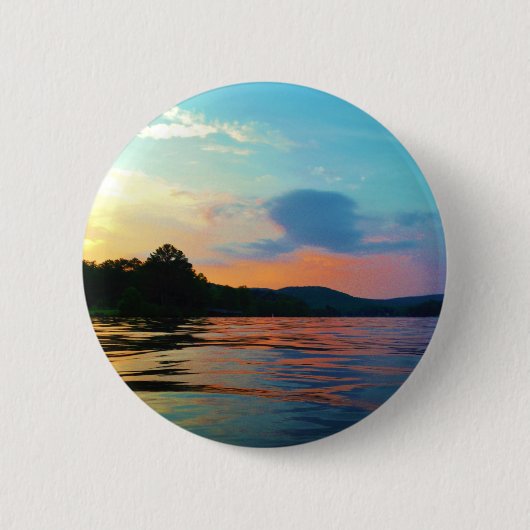 Peach and Blue Sunset op het bergmeer Ronde Button 5,7 Cm (Voorkant)