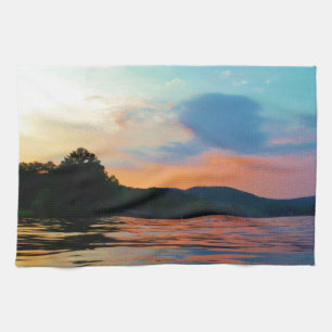 Peach and Blue Sunset op het bergmeer Theedoek