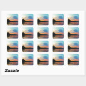 Peach and Blue Sunset op het bergmeer Vierkante Sticker (Vel)