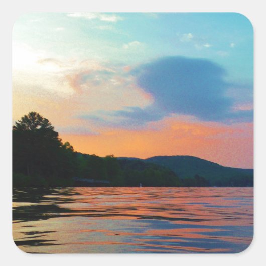Peach and Blue Sunset op het bergmeer Vierkante Sticker (Voorkant)