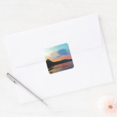 Peach and Blue Sunset op het bergmeer Vierkante Sticker (Envelop)