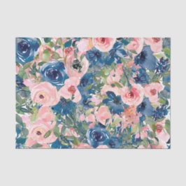 Peach and Blue Waterverf Flowers Decoupage Tissuepapier