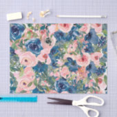 Peach and Blue Waterverf Flowers Decoupage Tissuepapier (Craft)