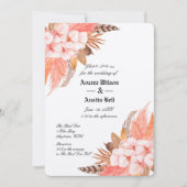 Peach and Brown Pampas Grass Wedding Invitation Kaart (Voorkant)