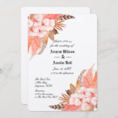 Peach and Brown Pampas Grass Wedding Invitation Kaart (Voorkant / Achterkant)