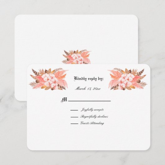 Peach and Brown Pampas Grass Wedding RSVP (Voorkant / Achterkant)