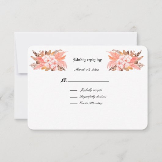 Peach and Brown Pampas Grass Wedding RSVP (Voorkant)