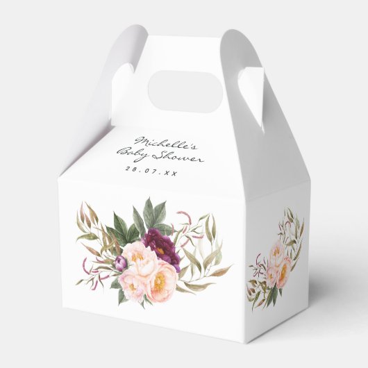 Peach and Burgundy Floral Baby shower Dank u wel Bedankdoosjes (Voorkant Zijde)