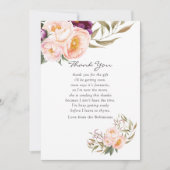 Peach and Burgundy Floral Baby shower Dank u wel Bedankkaart (Voorkant)