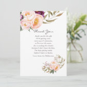 Peach and Burgundy Floral Baby shower Dank u wel Bedankkaart (Staand voorkant)