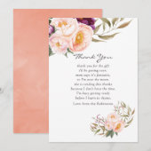 Peach and Burgundy Floral Baby shower Dank u wel Bedankkaart (Voorkant / Achterkant)