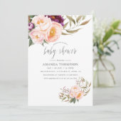 Peach and Burgundy Floral Baby shower Invitation Kaart (Staand voorkant)