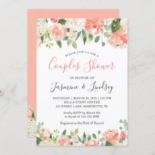 Peach and Coral Floral Wedding Couples Shower Kaart