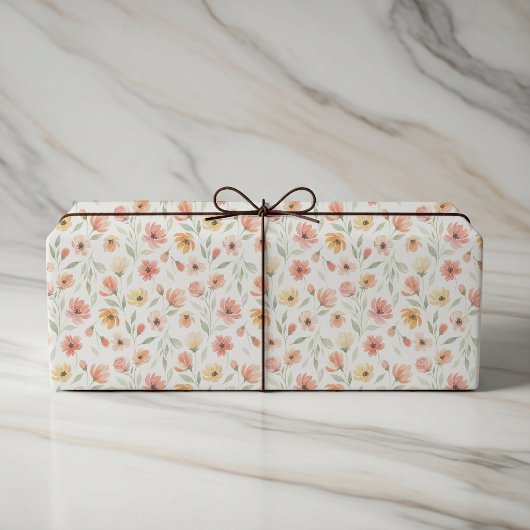Peach and Coral Floral Wedding Wrapping Paper Cadeaupapier
