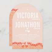 Peach and Coral Modern HeartsTypography Wedding Kaart (Voorkant / Achterkant)