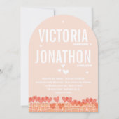 Peach and Coral Modern HeartsTypography Wedding Kaart (Voorkant)