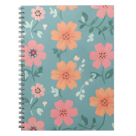 Peach and Coral Summer Wildflower Pattern Notitieboek