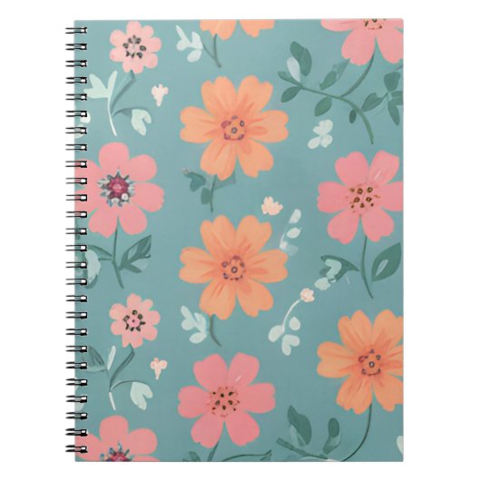 Peach and Coral Summer Wildflower Pattern Notitieboek (Voorkant)