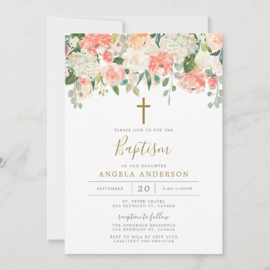 Peach and Cream Baptism/Christening Invitation Kaart (Voorkant)