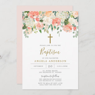 Peach and Cream Baptism/Christening Invitation Kaart