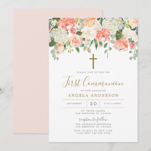 Peach and Cream First Community Invitation Kaart (Voorkant / Achterkant)