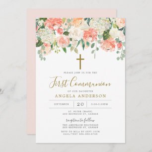 Peach and Cream First Community Invitation Kaart