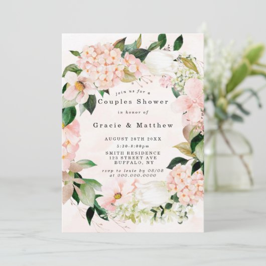Peach and Cream Hydrangeas Couples Shower Invites (Staand voorkant)
