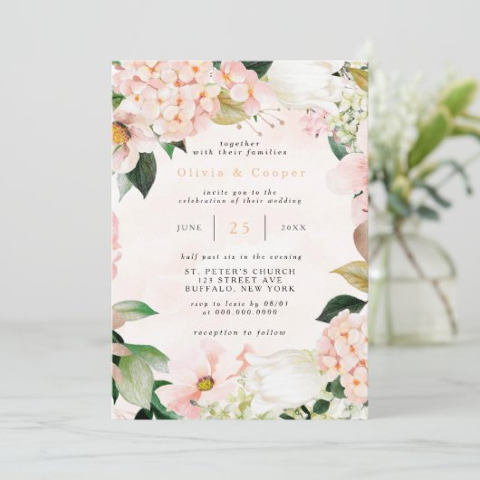 Peach and Cream Hydrangeas Tulip Chic Wedding Kaart (Staand voorkant)