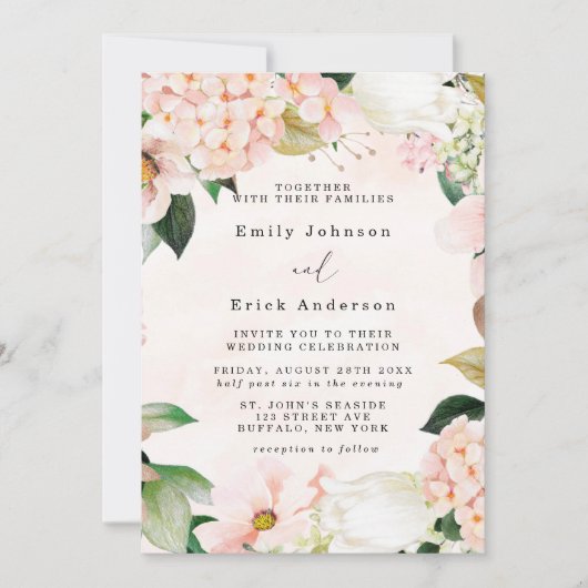 Peach and Cream Hydrangeas Tulip Wedding Kaart (Voorkant)