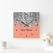 Peach and faux glitter op maat vierkante klok (Huis)