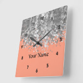 Peach and faux glitter op maat vierkante klok (Hoek)
