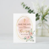 Peach and Gold Baptism Save the Date Briefkaart (Staand voorkant)