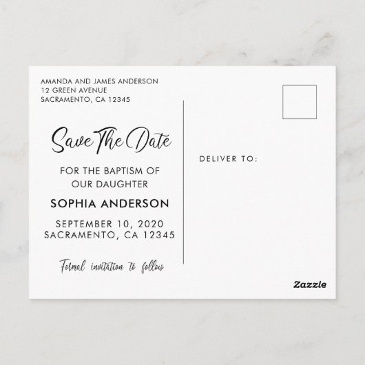 Peach and Gold Baptism Save the Date Briefkaart (Achterkant)