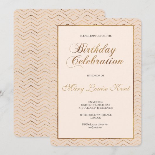 Peach and Gold Birthday Party Invitation Kaart (Voorkant / Achterkant)