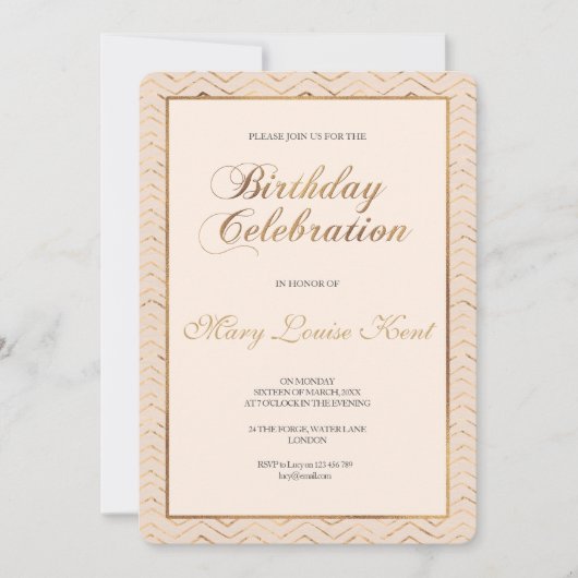 Peach and Gold Birthday Party Invitation Kaart (Voorkant)
