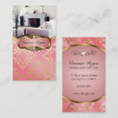 Peach and Gold Damask-fotoVisitekaartje Visitekaartje (Voorkant / Achterkant)