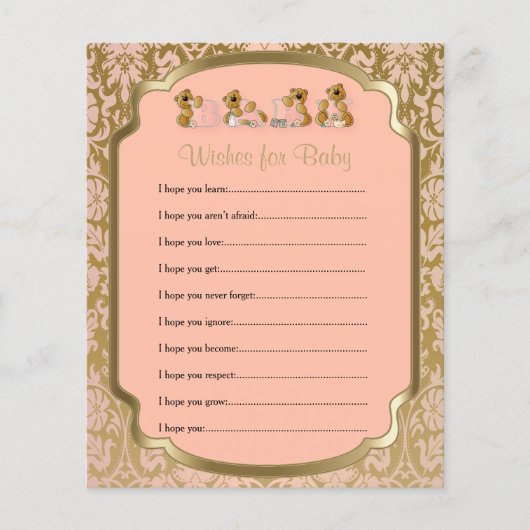Peach and Gold Damask Teddy Bears- Wishes Flyer (Voorkant)