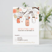 Peach and Gold Mason Jars Spring Flowers RSVP-kaar RSVP Kaartje (Staand voorkant)
